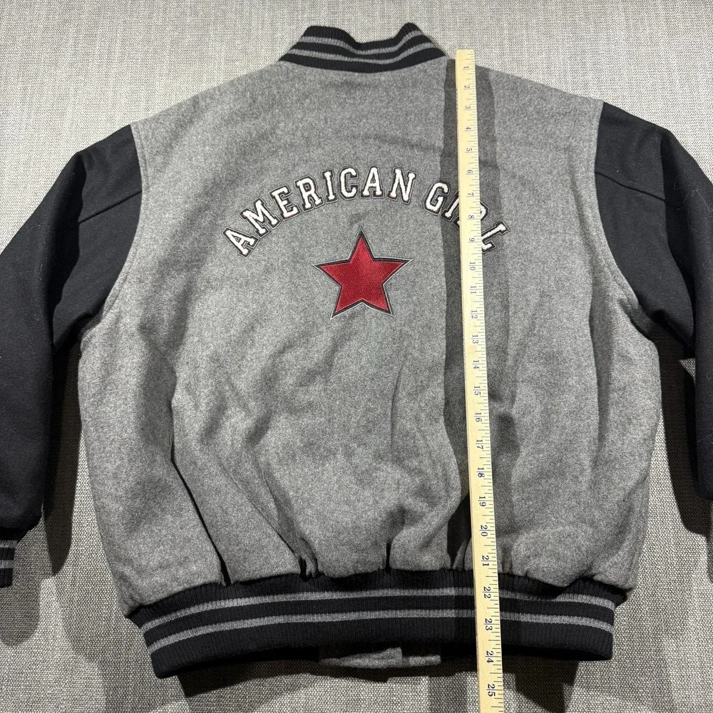 American‎ Girl Jacket Girls L Gray Black Varsity Letterman Snap Front Star Logo